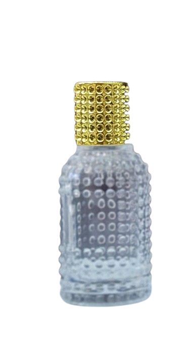50 ml smart empty doted transparent spray perfume bottle with golden cap available as a box of dozen