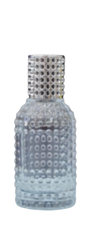 50 ml smart empty doted transparent spray perfume bottle with silver cap available as a box of dozen